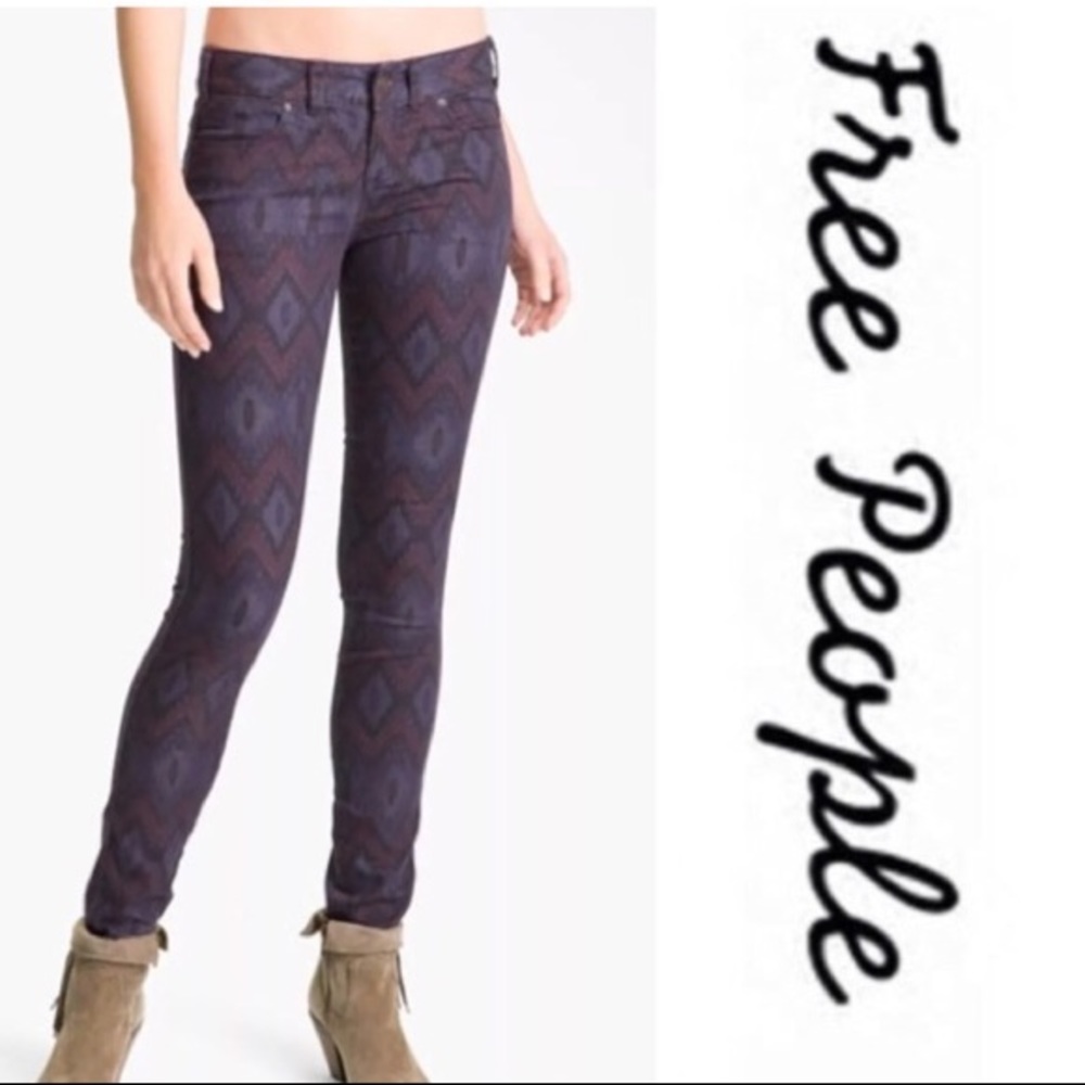 FREE PEOPLE| Aztec Print Purple/Burgundy Jeans